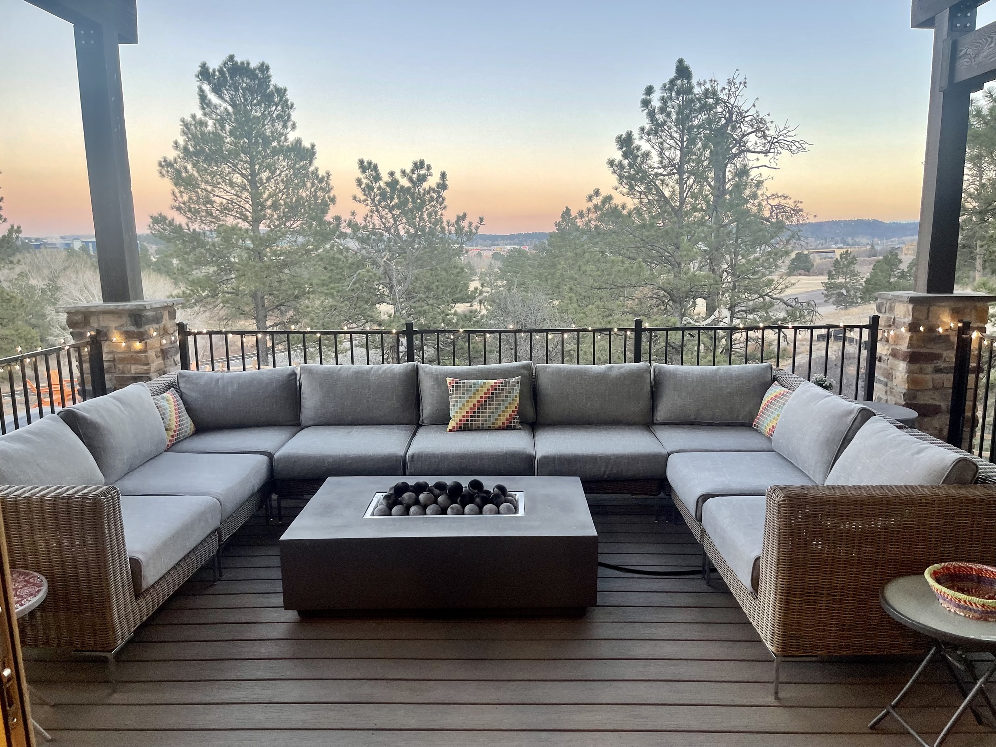 Brown Wicker 9-Seat U Sectional + Fire Pit Table in Colorado Springs, CO - Photo 1