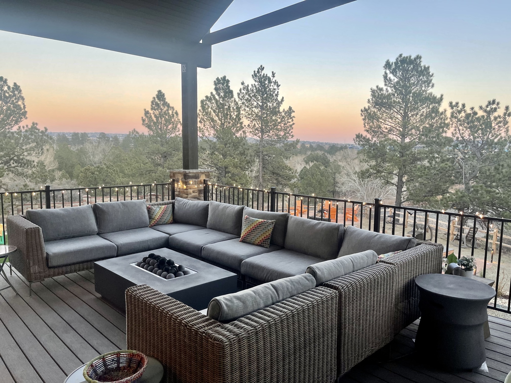 Brown Wicker 9-Seat U Sectional + Fire Pit Table in Colorado Springs, CO - Photo 2