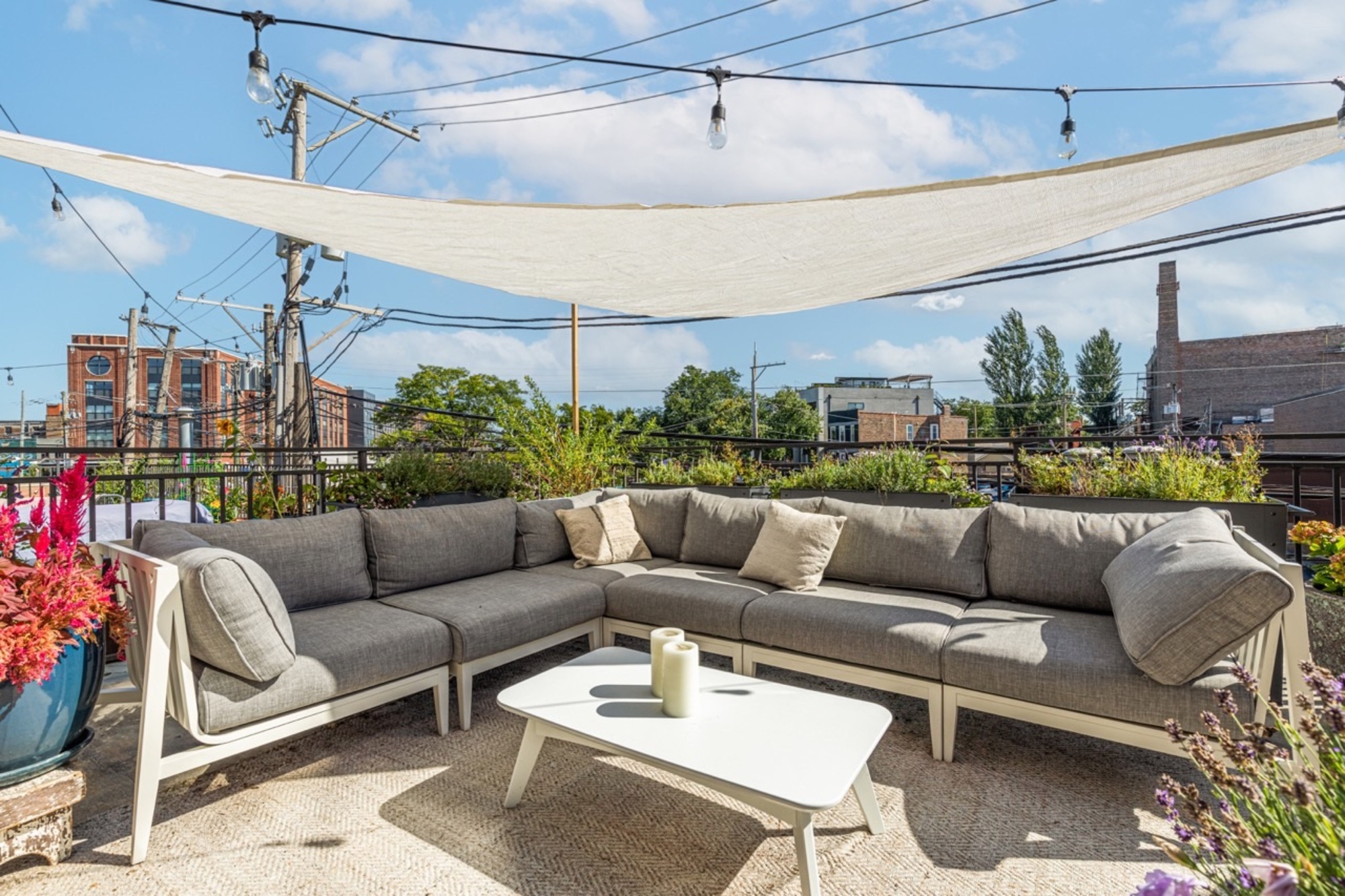 White Aluminum 6-Seat Corner Sectional + Eco-Friendly Rug + All Weather Covers in Chicago, IL - Photo 1